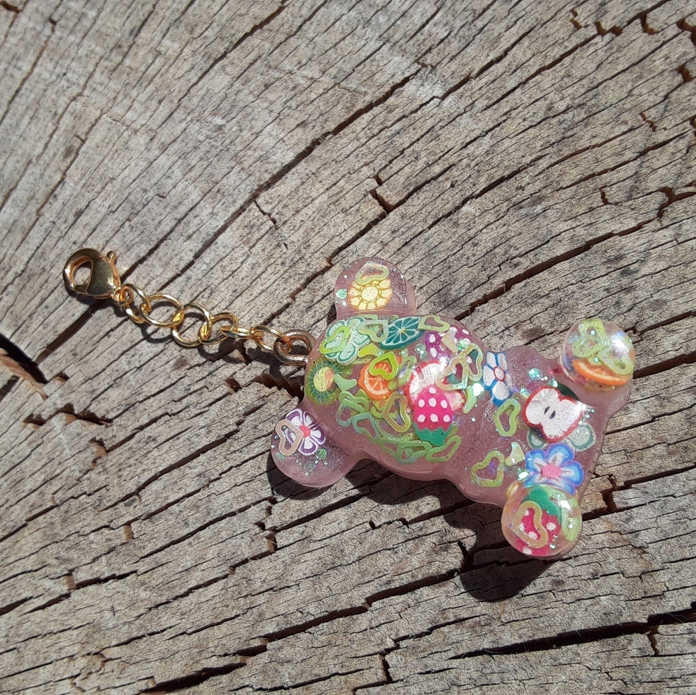 Pink citrus floral bear charm/keychain clip